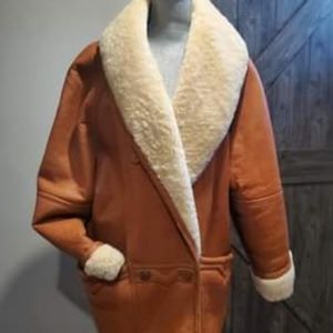 Milan cognac Leather Shearling Winter Coat (Men's Large)